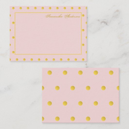 Girly Pink Gold Polka Dot Personalisiert Mitteilungskarte (Vorne/Hinten)