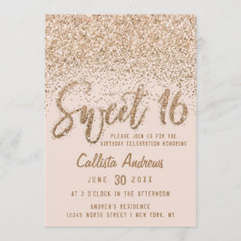 Girly Pink Gold Scattered Glitzer Ombre Sweet 16 Einladung