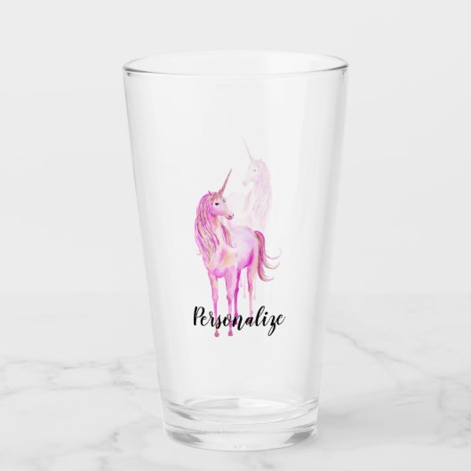 Girly Pink Gold Unicorn Personalisiert Glas (Vorderseite)