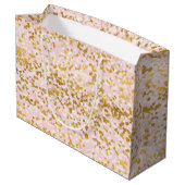 Girly Pink Gold White Confetti Große Geschenktüte (Rückseite Schrägansicht)