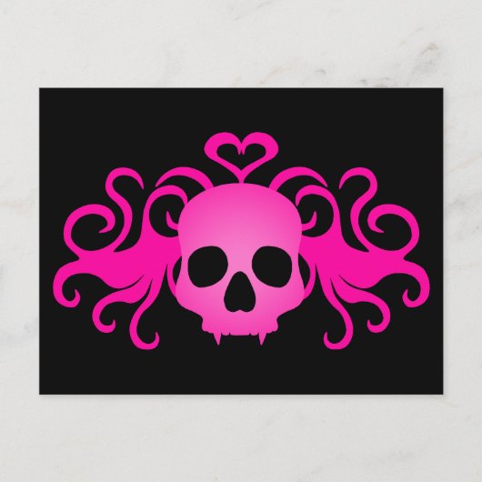 Girly pink goth zähe Vampir-Schädel auf schwarz Postkarte (Vorderseite)