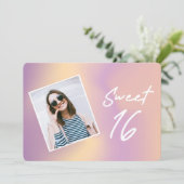 Girly Pink Gradient Foto 16 . Geburtstag Geburtsta Einladung (Stehend Vorderseite)