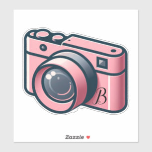 Girly Pink & Gray Camera Fotografie Personalisiert Aufkleber