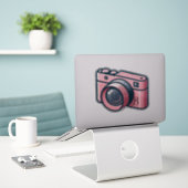 Girly Pink & Gray Camera Fotografie Personalisiert Aufkleber (Laptop auf Schreibtisch)