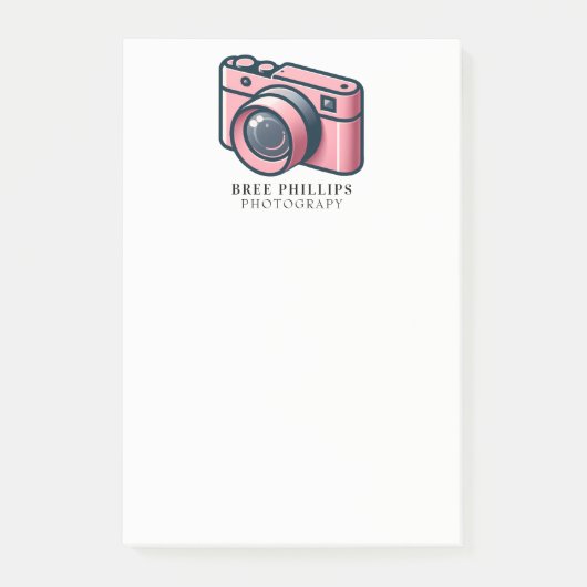 Girly Pink & Gray Camera Fotografie Personalisiert Post-it Klebezettel (Vorderseite)