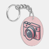 Girly Pink & Gray Camera Fotografie Personalisiert Schlüsselanhänger (Vorderseite links)