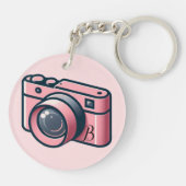 Girly Pink & Gray Camera Fotografie Personalisiert Schlüsselanhänger (Rückseite)