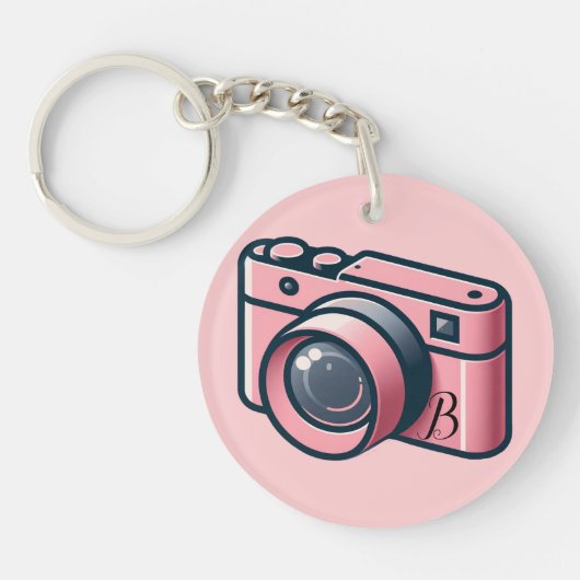 Girly Pink & Gray Camera Fotografie Personalisiert Schlüsselanhänger (Vorderseite)