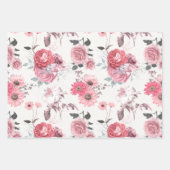 Girly Pink Gray Floral Pastel Geschenkpapier Set (Vorderseite)