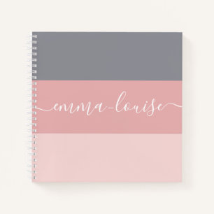 Girly Pink Gray Stripe Handschrift Name Notizblock
