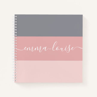 Girly Pink Gray Stripe Handschrift Name Notizblock