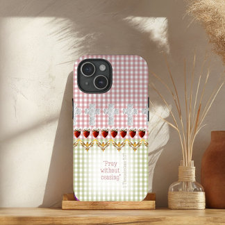 Girly Pink Green Check Cross Strawberry Dove Faith Case-Mate iPhone Hülle