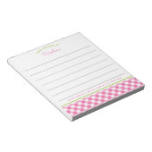 Girly Pink & Green Script Gingham Lined Notizblock (angewinkelt)