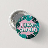 Girly Pink Green Tropical Palm Blätter ADHD Button (Vorne & Hinten)