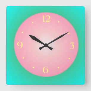 Girly Pink/ Green/ Yellow> Wall Clock Quadratische Wanduhr