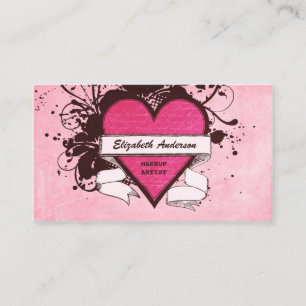 Girly Pink Grunge Herz-Kosmetologie Makeup Artist Visitenkarte
