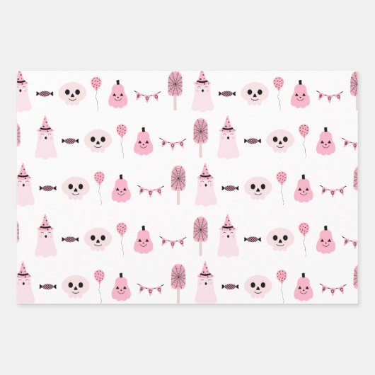 Girly Pink Halloween Monster Childish Whimsical Geschenkpapier Set (Vorderseite 3)