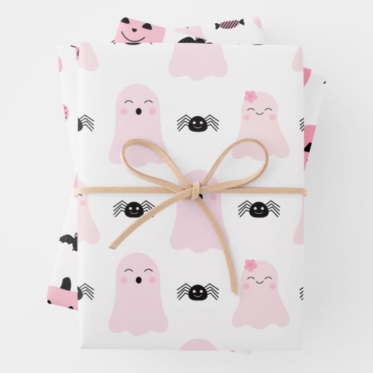 Girly Pink Halloween Monster Childish Whimsical Geschenkpapier Set (Beispiel)