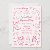 Girly Pink Hand Drawn Galentine's Pajama Party Einladung (Vorderseite)