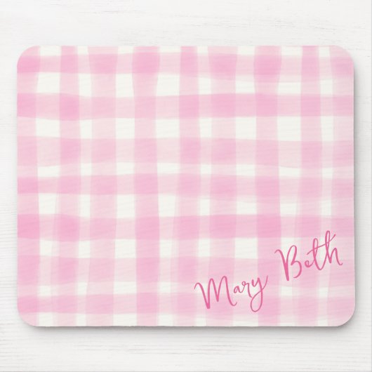 Girly Pink Hand Gezeichnet Watercolor Rustic Gingh Mousepad (Vorne)