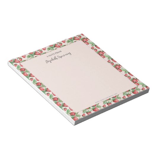 Girly Pink Hand-Illustriert Elegant Erdbeere Notizblock (angewinkelt)