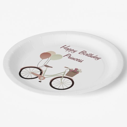 Girly Pink Happy Birthday Princess Bike Balloons Pappteller (Schrägansicht)