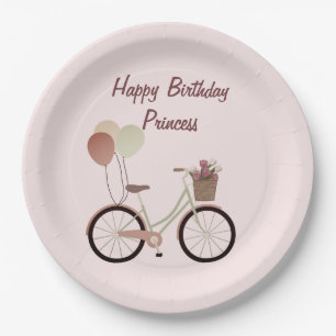 Girly Pink Happy Birthday Princess Bike Balloons Pappteller