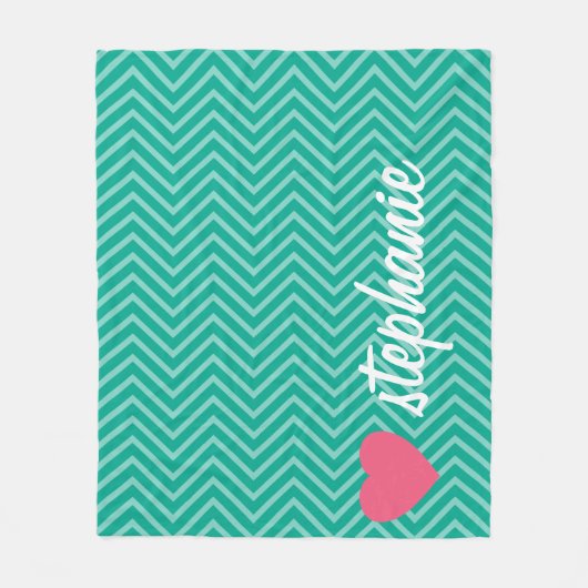 Girly Pink Heart Niedlich Trendy Chevrons und Name Fleecedecke (Vorderseite)