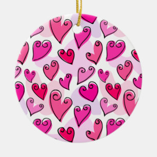 Girly Pink Hearts Niedlich Romantischer Valentinst Keramik Ornament