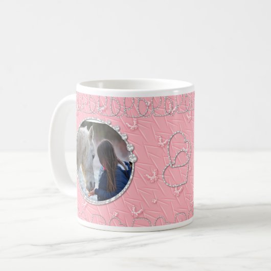 Girly Pink Imitate Funkelnd Zwei Foto Herzinfarkt Kaffeetasse (Vorderseite Links)