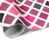 Girly Pink Imitats Glitzer Geometrisches Muster Geschenkpapier (Rolleneckpunkt)