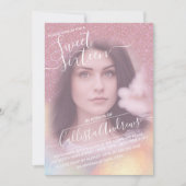 Girly Pink Imitats Iridescent Glitzer Foto Sweet 1 Einladung (Vorderseite)