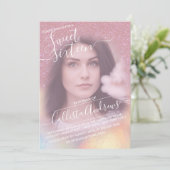 Girly Pink Imitats Iridescent Glitzer Foto Sweet 1 Einladung (Stehend Vorderseite)