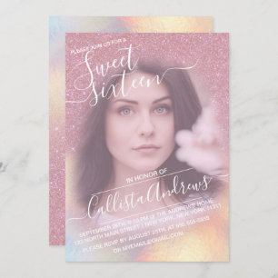 Girly Pink Imitats Iridescent Glitzer Foto Sweet 1 Einladung
