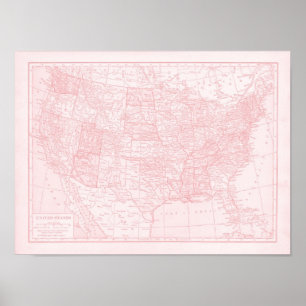 Girly Pink Karte der USA Poster