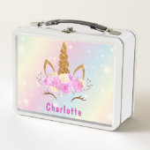 Girly Pink Kawaii Unicorn Kat Holographic Rainbow Metall Brotdose (Vorderseite)