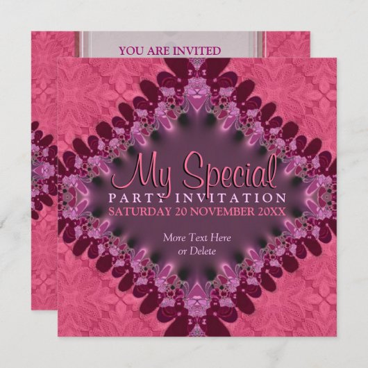 Girly Pink Lace Special Event-Party Einladung (Vorne/Hinten)