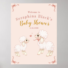 Girly Pink Lamb Baby Dusche Willkommen Poster