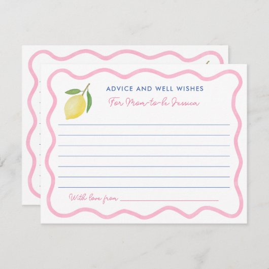 Girly Pink Lemons Ratschläge gut Wünsche für Mamas Einladung (Vorne/Hinten)