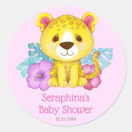 Girly Pink Leopard Baby Dusche Runder Aufkleber