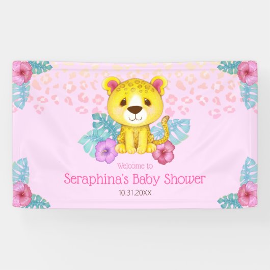 Girly Pink Leopard Baby Dusche Willkommen Banner (Horizontal)