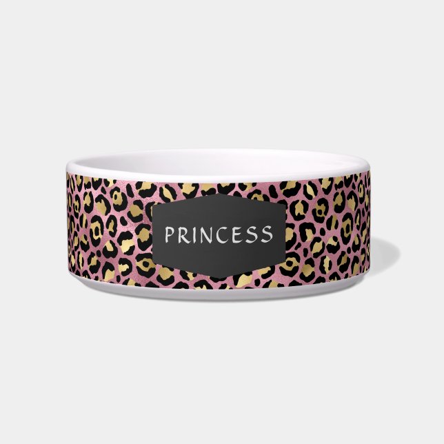 Girly Pink Leopard Skin Pattern Pet Hund Napf (Vorderseite)