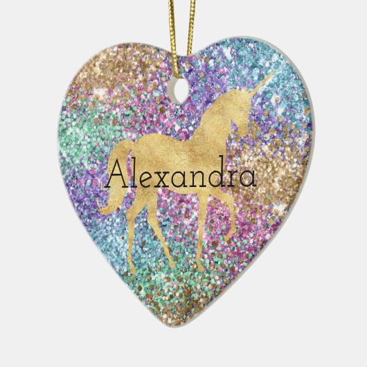 Girly Pink Lila Aqua Mint Gold Einhorn Sparkasse Keramik Ornament (Links)