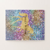 Girly Pink Lila Aqua Mint Gold Einhorn Sparkasse Puzzle (Horizontal)