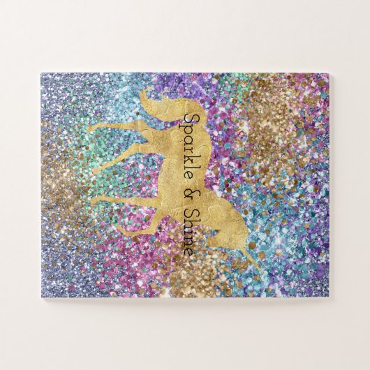 Girly Pink Lila Aqua Mint Gold Einhorn Sparkasse Puzzle (Horizontal)