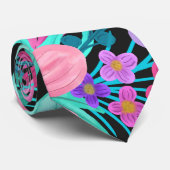 Girly Pink Lila Aquamarin Watercolor Blume Blätter Krawatte (Gerollt)