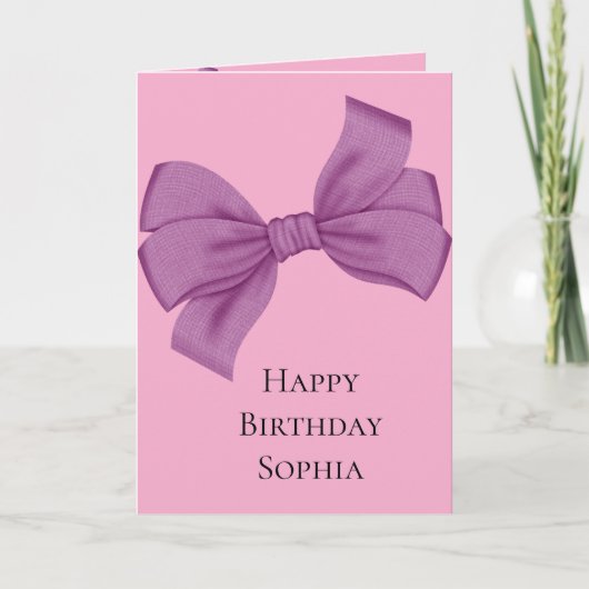 Girly Pink Lila Bow Geburtstag Karte (Vorderseite)