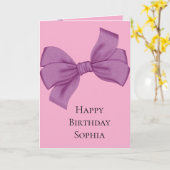 Girly Pink Lila Bow Geburtstag Karte (Gelbe Blume)