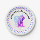 Girly Pink Lila Elephant Cub Dschungel Tierfarbe Pappteller (Vorderseite)