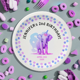 Girly Pink Lila Elephant Cub Dschungel Tierfarbe Pappteller